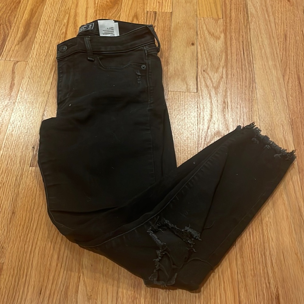 Abercrombie Harper low rise ankle ripped black jeans